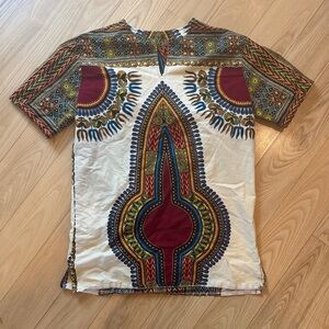 African Dashiki Shirt Small Tribal Print Boho Festival Ethnic Top